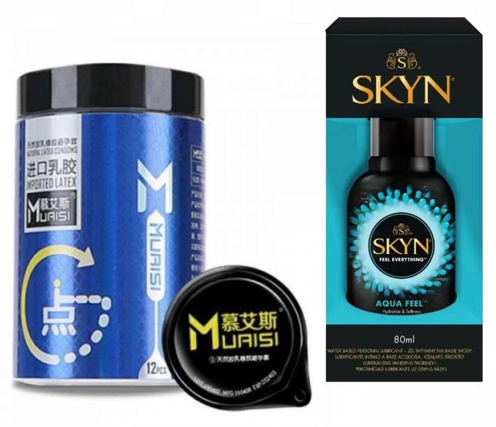 Набір : Muaisi 0.02 мм Blue 12 шт та Лубрикант SKYN AQUA FEEL 80МЛ SOS95 фото