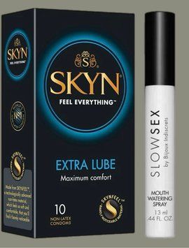 Набор Skyn ​​Extra Lube 10 штук + Спрей для усиления слюноотделения Bijoux Indiscrets Slow Sex Mouthwatering spray SOS5268 фото