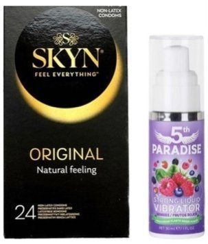 Набір з SKYN ORIGINAL 24 шт + Рідкий вібратор 5th Paradise Liquid Vibrator &mdash; Червоні ягоди (30 мл)  SOS9963 фото