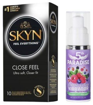 Набір з SKYN Close Feel (10 шт) +  рідкий вібратор 5th Paradise Liquid Vibrator &mdash; Червоні ягоди (30 мл)  SOS9763 фото