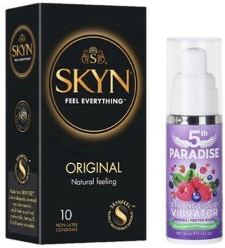 Набір з SKYN Original (10 шт)   + рідки вібратор 5th Paradise Liquid Vibrator &mdash; Червоні ягоди (30 мл)  SOS9863 фото