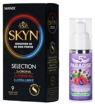 Набір з SKYN Selection (9 шт) + Рідкий вібратор потужний смак: червоні ягоди, 30 мл 5th Paradise SOS9653 фото