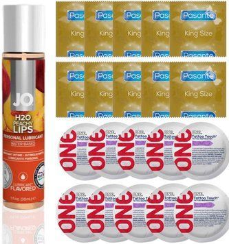 Набор 20 шт Pasante King Size и ONE Tattoo Touch + System JO H2O &mdash; Peachy Lips(30 мл) SOS4913 фото