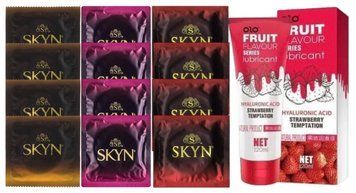 Комплект: Лубрикант OLO со вкусом клубники (120 мл) + 8 шт. SKYN + 4 шт. SKYN Intense Feel SOS10637 фото