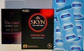 Комплект 46 шт Skyn ​​Intense feel - Pasante Cooling + Жидкий вибратор Intt Vibration Bubble Gum (15 мл) SOS1497 фото