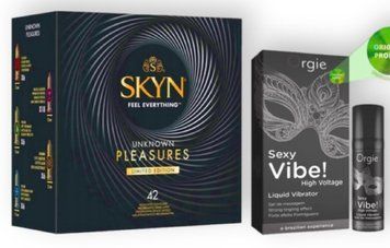 SKYN Pleasures, 42 шт + SEXY VIBE найвищий рівень вібраціі, 15 мл ORGIE SOS6925 фото