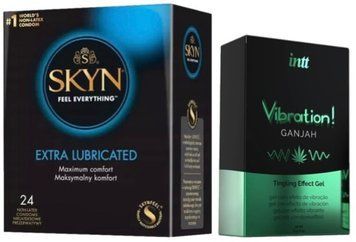 Набор из SKYN Extra Lube (24 шт) + Жидкий вибратор Intt Vibration Ganjah (15 мл) SOS10109 фото