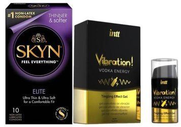 Набор из SKYN Elite (10 шт) + Жидкий вибратор Intt Vibration Vodka (15 мл) SOS9713 фото