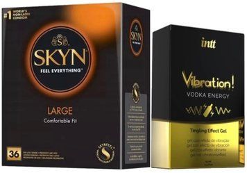 Набір з SKYN Large (36 шт) + Рідкий вібратор Intt Vibration Vodka (15 мл)  SOS9913 фото