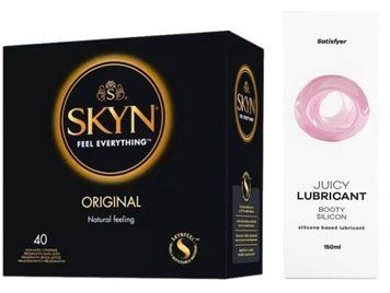 Комплект Лубрикант Satisfyer Juicy Lubricant Booty Silicon 150 мл + SKYN Original 40 шт SOS12663 фото