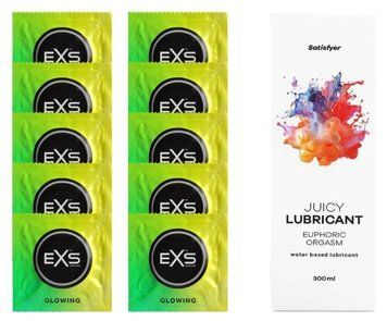 Комплект: EXS Glow in the Dark 10 шт. + Лубрикант Satisfyer Euphoric Orgasm 300 мл SOS11371 фото