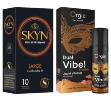 SKYN Large 10 шт + DUAL VIBE!, 15 мл Orgie  sex on the beach SOS7062 фото