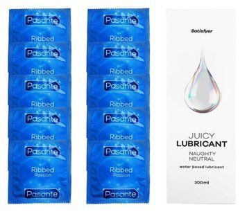 Комплект Pasante Ribbed 10 шт. + Лубрикант Satisfyer Juicy Lubricant Naughty Neutral (300 мл) SOS12111 фото