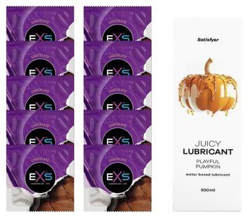 Комплект: из EXS Chocolate 10 шт + Лубрикант Satisfyer Juicy Playful Pumpkin water based 300 мл SOS11321 фото