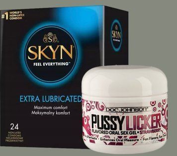 Набор SKYN Extra Lube 24 шт. + Гель Doc Johnson Pussy Licker Strawberry (56 г) SOS5854 фото