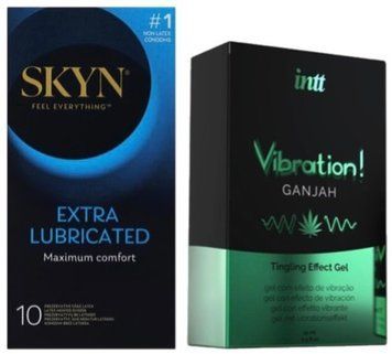 Набір з SKYN Extra Lube (10 шт) + Рідкий вібратор Intt Vibration Ganjah (15 мл) SOS10209 фото
