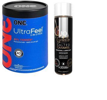 ONE UltraFeel 2-в-1. 40 шт+ Лубрикант на водной основе System JO GELATO SALTED CARAMEL (120 мл)  SOS6435 фото