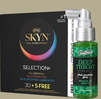 Комплект Skyn Selection 30 шт + 5 of 5 Senses , 35 шт + Спрей  Doc Johnson GoodHead Deep Throat Spray Mystical Mint 59 мл SOS5513 фото