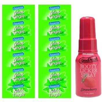 Комплект Pasante Mint Tingle 10 шт + Doc Johnson GoodHead Booty Licker Spray Strawberry (29 мл) SOS13907 фото