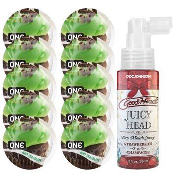 Комплект ONE Mint Chocolate 10 шт + Doc Johnson GoodHead Juicy Head Dry Mouth Spray Strawberries and Champagne (59 мл) SOS13857 фото