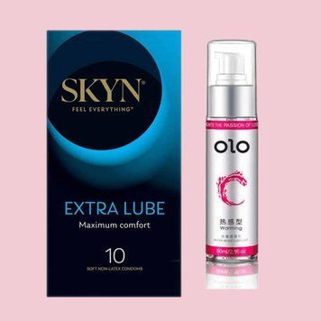 Комплект Skyn Extra Lube 10 шт + Лубрикант OLO 60 мл (зігріваючий) SOS4469 фото