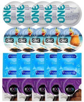 Набір 20 шт ONE Pleasure Plus + ONE Island Punch + Pasante Cooling + EXS Chocolate SOS7289 фото
