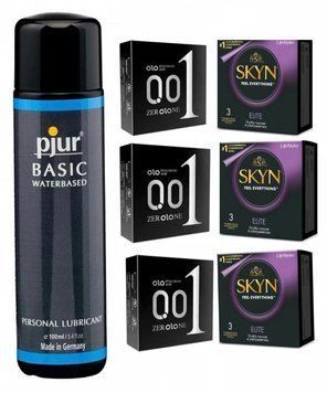 Комплект: Лубрикант pjur Basic waterbased (100 мл) + 9 шт. SKYN + OLO Feeling Ultrathin 9 шт. SOS11247 фото