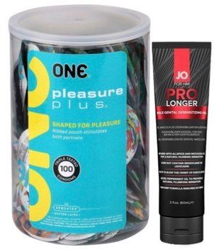 Набор из ONE Pleasure Plus, 100 шт + Пролонгатор System JO Prolonger Gel (60 мл) SOS9135 фото