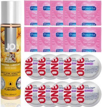 Набор 20 шт Pasante extra sensitive и ONE Tattoo Touch + System JO H2O &mdash; Juicy Pineapple (30 мл) SOS4897 фото