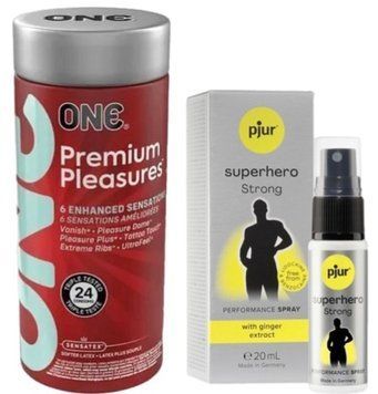 Набор из 24 шт ONE Premium Pleasures + Пролонгатор pjur Superhero Strong Spray 20 ml SOS9380 фото