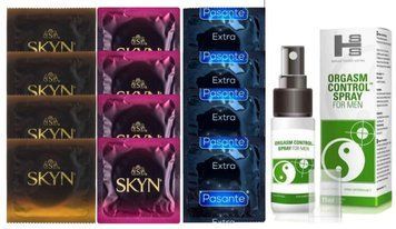 Комплект: Пролонгатор SHS Orgasm Control Spray 15 мл + 8 шт. SKYN + 4 шт. Pasante Extra Safe SOS10908 фото