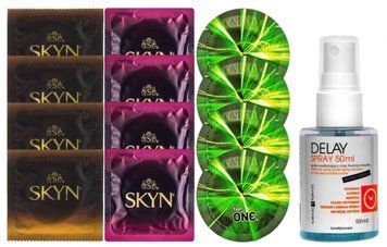 Комплект: Пролонгатор LOVELY LOVERS DELAY SPRAY 50 ML + 8 шт. SKYN + 4 шт. ONE Glowing SOS10858 фото