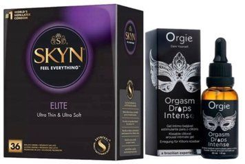 Набір з SKYN Elite 36 шт + Рідкий вібратор Orgie Orgasm Drops Intense (30 мл) SOS10236 фото