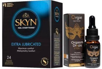 Набір з SKYN Extra Lube (24 шт) + Збуджувальні краплі ORGASM DROPS VIBE! (15 мл) від ORGIE SOS10086 фото