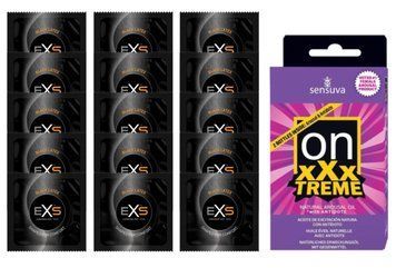 Комплект EXS Black Latex 15 шт + Sensuva ON xXxTREME Arousal Oil with Antidote (5 мл + 5 мл)  SOS14651 фото