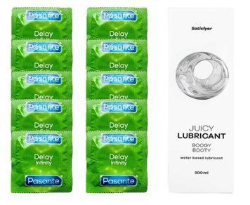 Набір: Pasante Delay Infinity 10 шт. + Лубрикант Satisfyer Boogy Booty 300 мл SOS12038 фото