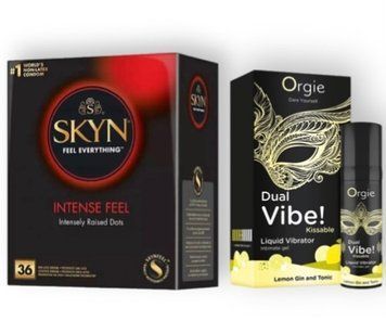 Skyn Intense feel 36 штук + Orgie Dual Vibe! Lemon Gin And Tonic 15 мл SOS6805 фото