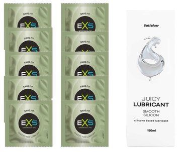 Комплект: из EXS Snug Fit 10 шт + Лубрикант Satisfyer Juicy Smooth silicone based 150 мл SOS11298 фото