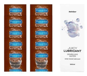 Комплект Pasante Chocolate 10шт. + Лубрикант Satisfyer Juicy Lubricant Sparkling Water 300 мл SOS11639 фото