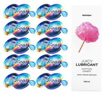 Комплект 𝐎𝐍𝐄 𝐔𝐥𝐭𝐫𝐚𝐅𝐞𝐞𝐥 10 шт. + Лубрикант Satisfyer Juicy Lubricant Cotton Candy (300 мл) SOS12288 фото