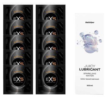Набор: EXS Black Latex 10 шт. + Лубрикант Satisfyer Sparkling Water 300 мл SOS11147 фото