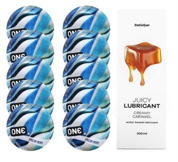 Набор: One Fresh Mint 10 шт. + Лубрикант Satisfyer Creamy Caramel 300 мл SOS12438 фото