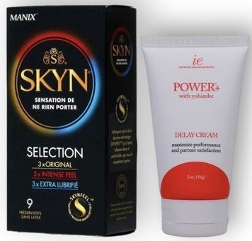 Набор из SKYN Selection (9 шт) + Пролонгатор Doc Johnson Power+ with Yohimbe Delay Cream for Men 56г SOS8882 фото