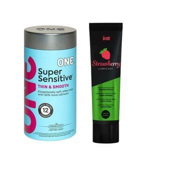 ONE Super Sensitive Pack 12 шт. + Лубрикант на водной основе Intt Strawberry (100 мл) SOS6493 фото