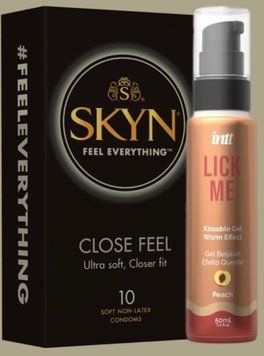 Набір SKYN Close Feel пачка 10 штук + Гель INTT Lick Me Kissable Gel Peach 50 мл SOS5057 фото
