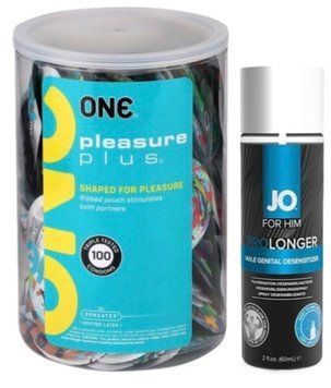 Набор из ONE Pleasure Plus, 100 шт + Пролонгатор System JO Prolonger Spray with Benzocaine (60 мл) SOS9136 фото