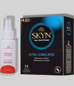 SKYN Extra Lube 24 шт + Пролонгатор Doc Johnson Power Delay Spray (59 мл) SOS5682 фото
