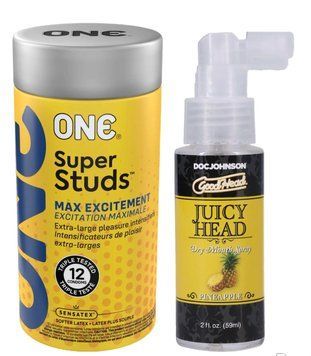 Комплект 12 шт ONE Super Studs + Спрей Doc Johnson GoodHead &ndash; Juicy Head Dry Mouth Spray &ndash; Pineapple 59мл SOS6218 фото