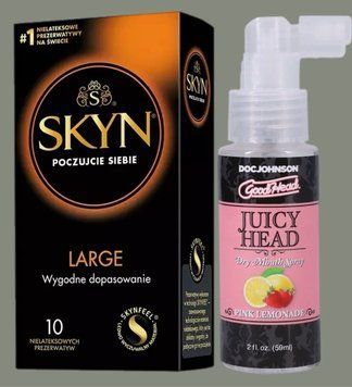 Комплект SKYN Large 10 шт + Спрей Doc Johnson GoodHead &ndash; Juicy Head Dry Mouth Spray &ndash; Pink Lemonade 59мл SOS5588 фото