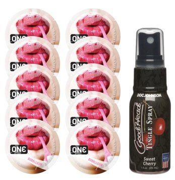 Комплект ONE Bubblegum 10 шт + Doc Johnson GoodHead Tingle Spray Sweet Cherry (29 мл) SOS13885 фото